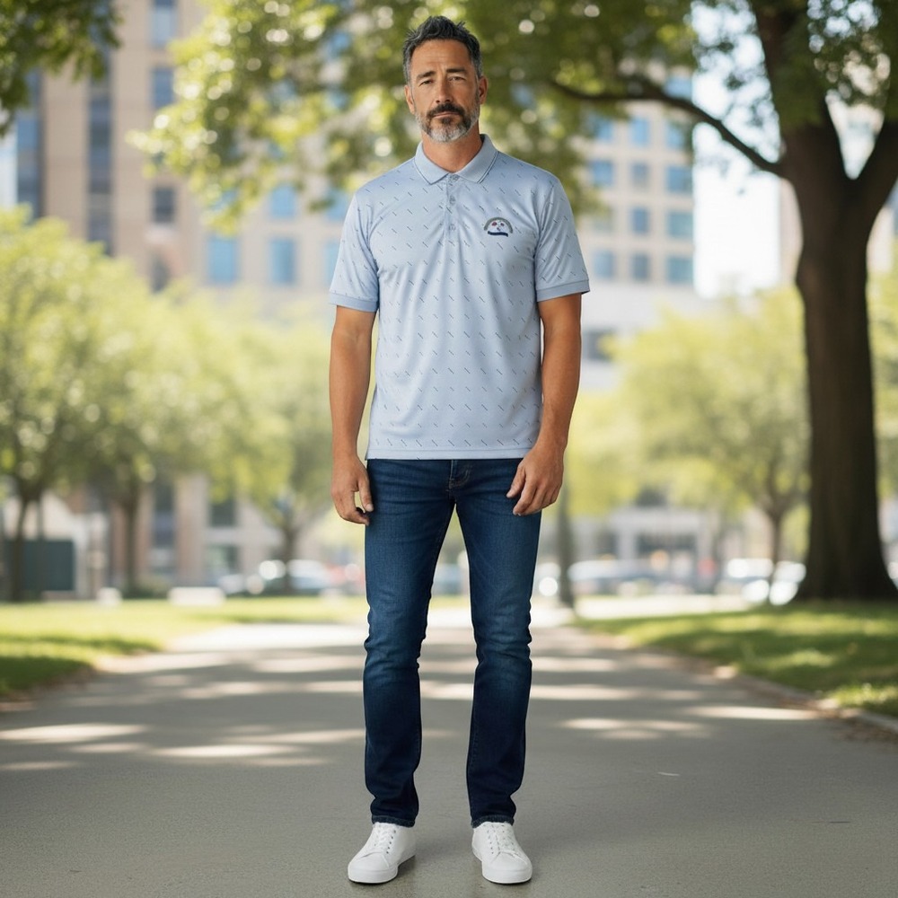 Dunning Golf Mens Blue Dash Print Performance Polo Shirt DN802039VT Size L